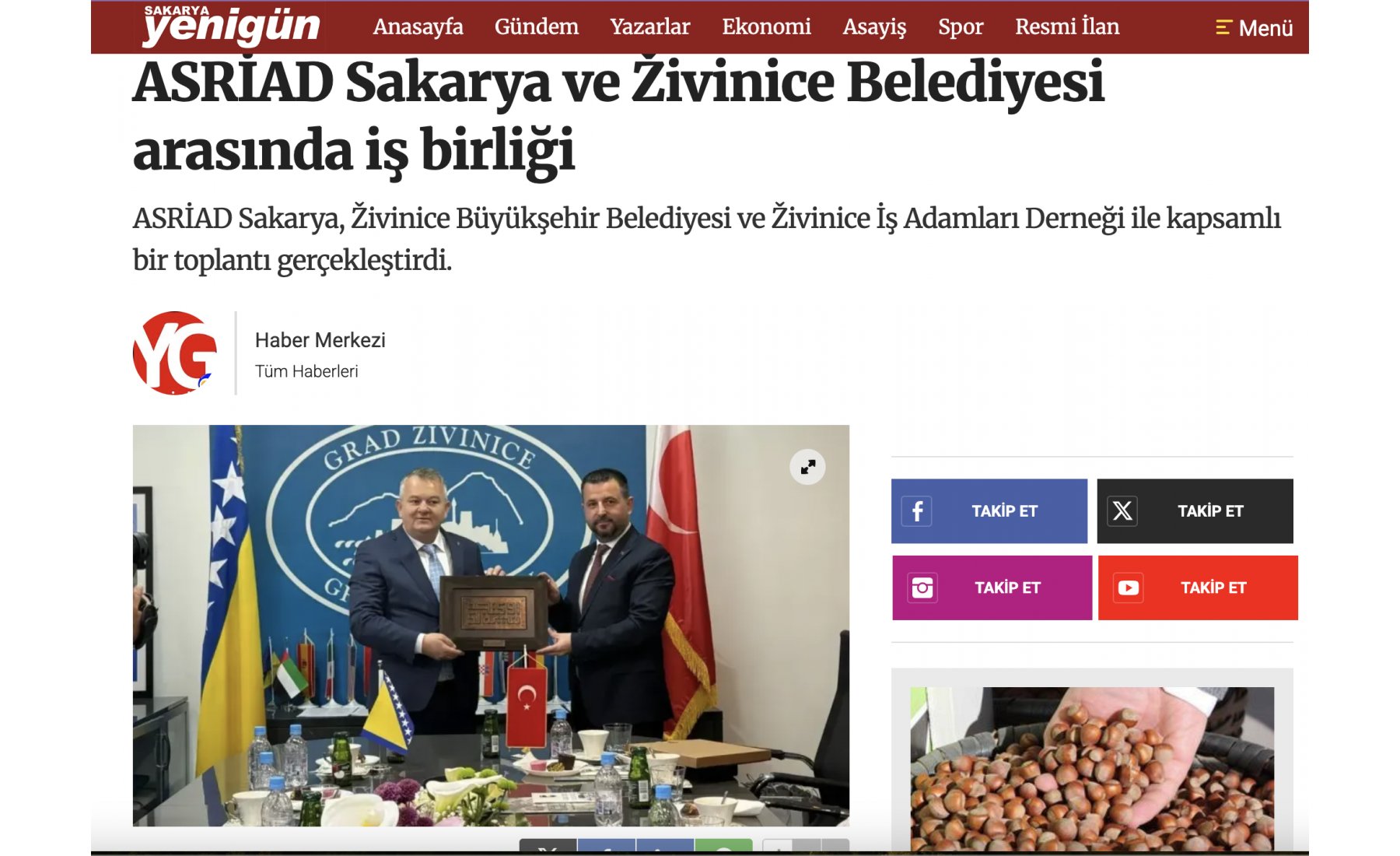 ASRİAD Sakarya ve Zivinice Belediyesi, ticaret ve yatırım alanlarında stratejik iş birliği için önemli bir adım attı.